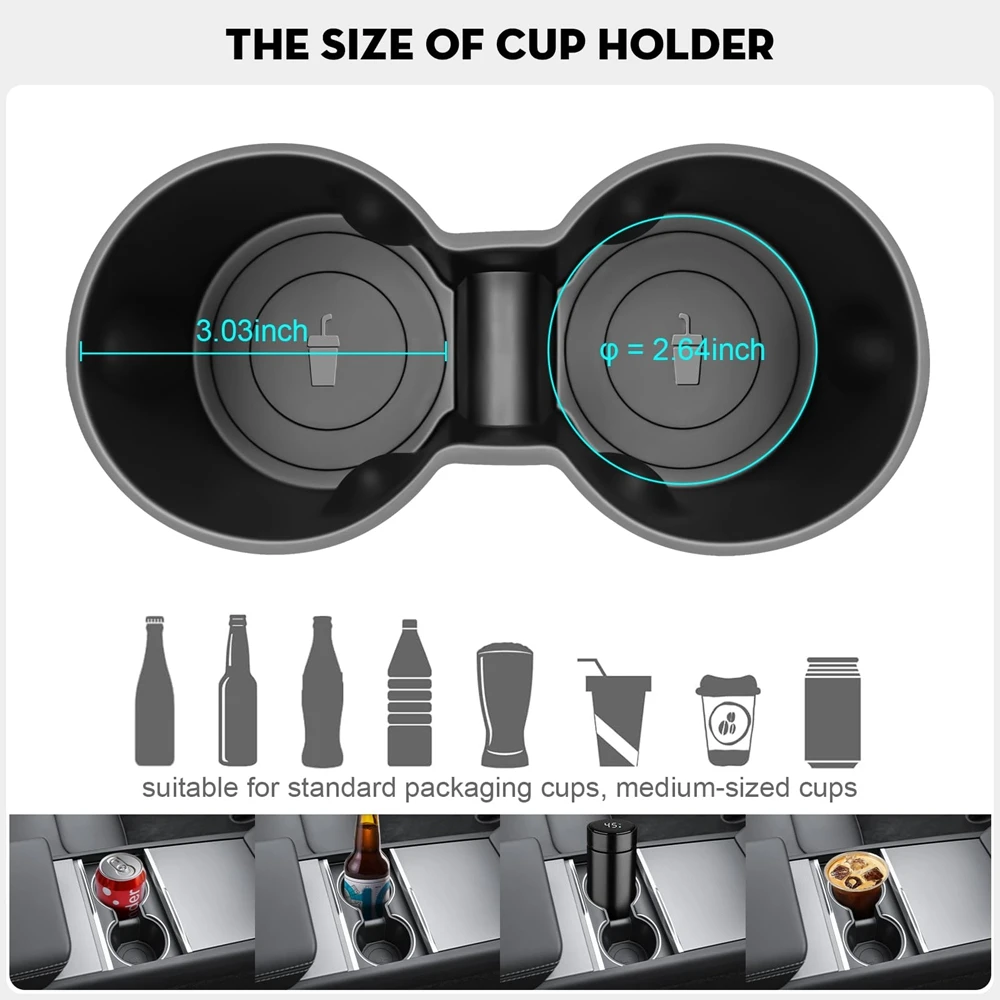 Water Cup Holder Insert Center Console Organizer TPE Storage Box Car Accessories For Tesla Model Y Juniper 2025 Model 3 Highland