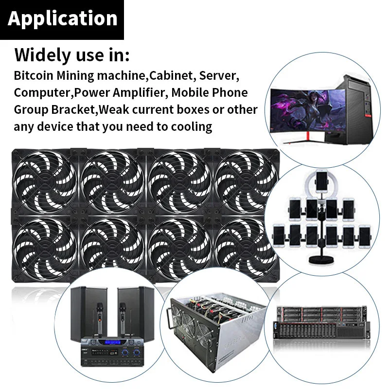 Фото Высокоскоростная рабочая станция Btc для майнинга с большим объемом воздуха, 12 см, 3000 об/мин, 12 В, чехол для вентилятора, система охлаждения, Комплект вентиляторов №3