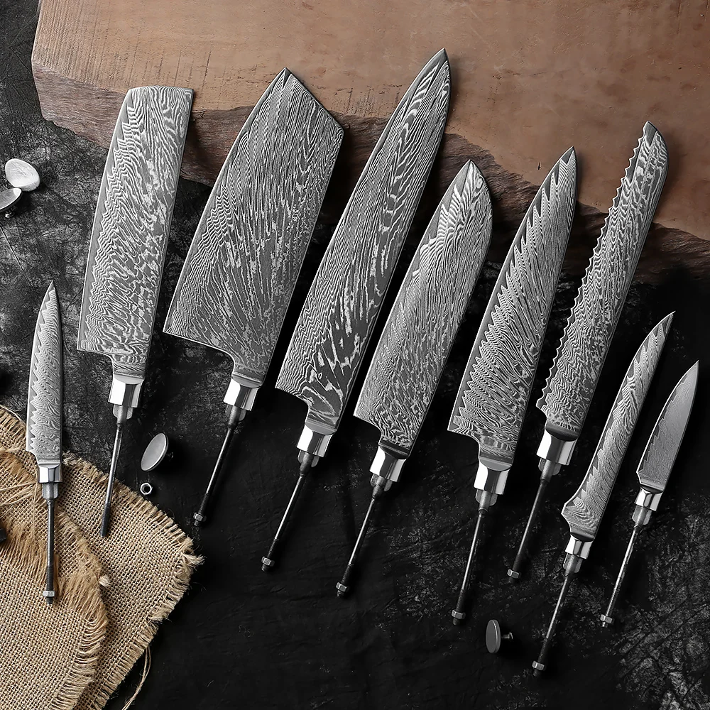 Damascus knife set of 5 pcs with Leather Kit