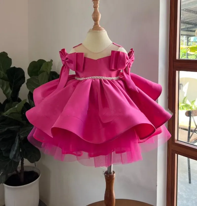 

Handmade Hot Pink Baby Girl Dress 12M 18M 24M Toddler Tutu Infant Birthday Dress Party Gown First Communion Dress