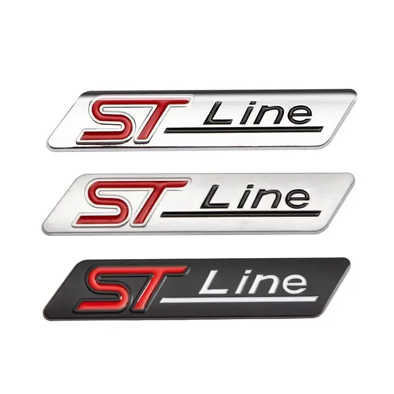 Emblema ST Line Metallo 3D Per Auto - Adesivo Bagagliaio - Silver Red