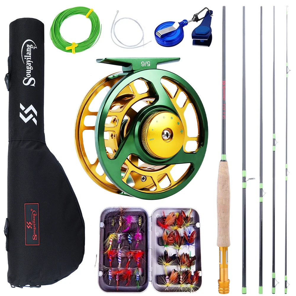 Sougayilang Fly Fishing Rod and Reel Full Kit 5sections Carbon Fly Fishing Rod and 5/6 Reel Perch Fly Fishing Suitable for Pesca 1