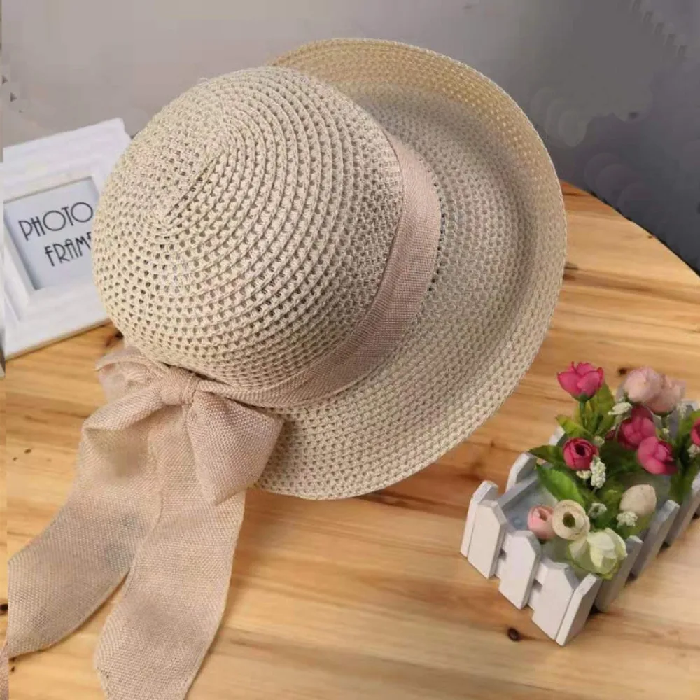 Ženska moda slamnata ženska počitnica poletje UV zaščita vizir za plažo izlet s trakom zložljiv sončni klobuk_voghion.com