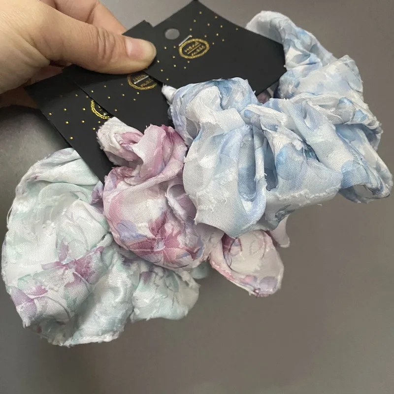 2024 women Retro print scrunchie for hair girls Floral hair tie elastic Gradient Colors hair bands flower hair rope crunchie