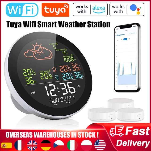 Tuya – Station météo WIFI, horloge de Table, testeur de température  intérieure/extérieure, prévisions météorologiques, thermomètre et