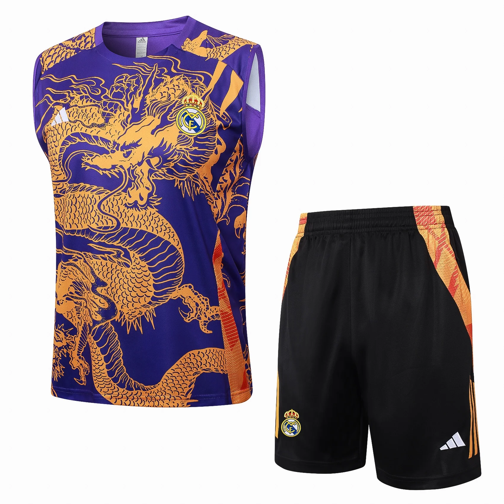 Adidas Football Shoes Sleeveless Jersey Set Men Quick-dry Fashionable Trendy Retro Sleeveless Jersey Set Dragon Pattern Blue