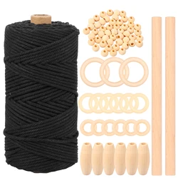 Beginner's Macrame Craft Kit - Natural Cotton Rope Wall Hanging DIY Supplies, Perfect (Navy)