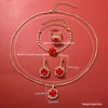6PCS/Set Women's Red Alloy Watch Strap Fashionable Rhinestone Quartz Watch Necklace Earrings Jewelry Set 6