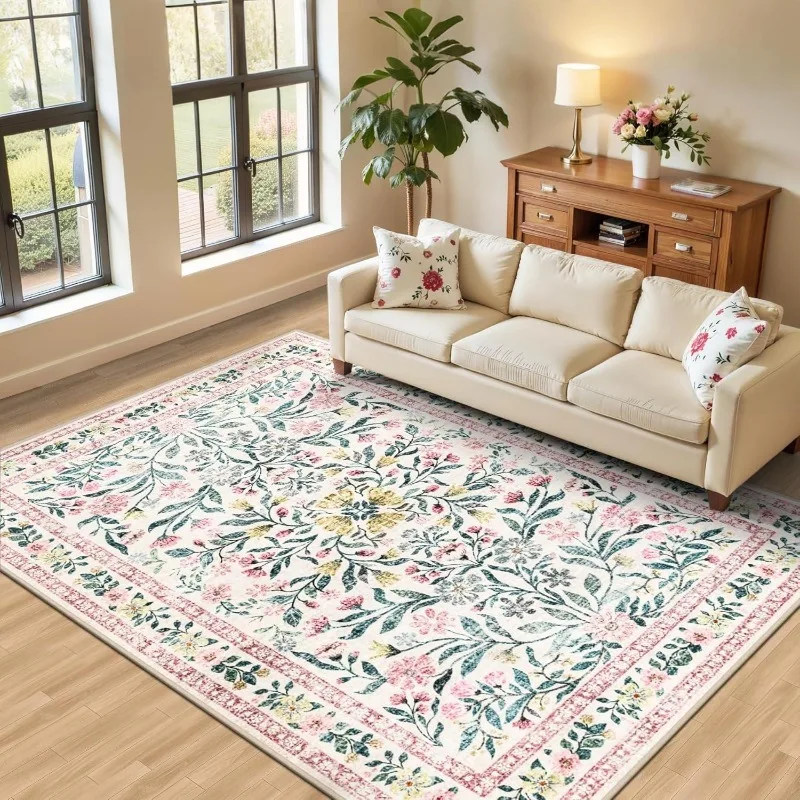 Floral Living Room Carpet American Country Machine Washable Non-slip Bedroom Soft Rug Home Decoration SofaCoffee Table Mat Tapis