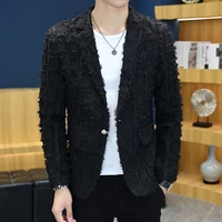High Quality New Fashion Korean Version Small Suit Male Teenagers Knit Flow Suger Casual Coat Slim Fashion Single Top  Blazer 1