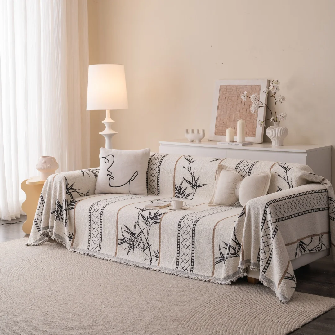 1pc Bamboo Style Fluffy Warm Sofa Towel with Tassels, Sofa Cover Blanket for Living Room - Cozy Throw Blanket for Couches 6