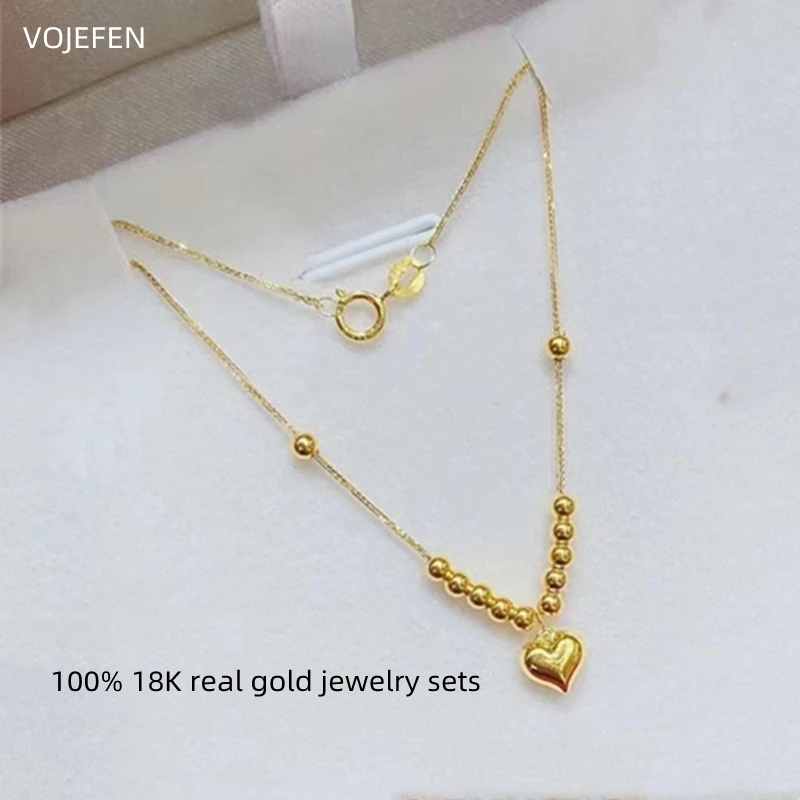 VOJEFEN 18K Bracelet And Necklaces Jewelry Sets for Women Genuine AU750 Real Gold Chain Heart Pendants Choker Fine Jewel Gifts