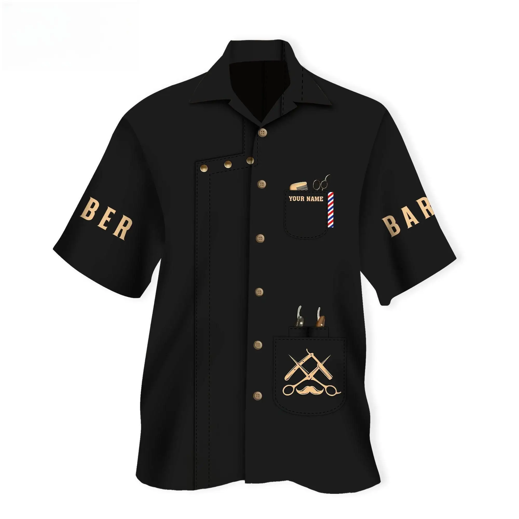 Hawaiian Shirt For Mens Name summer Casual Barber 3D Printed Short sleeve beach Harajuku floral