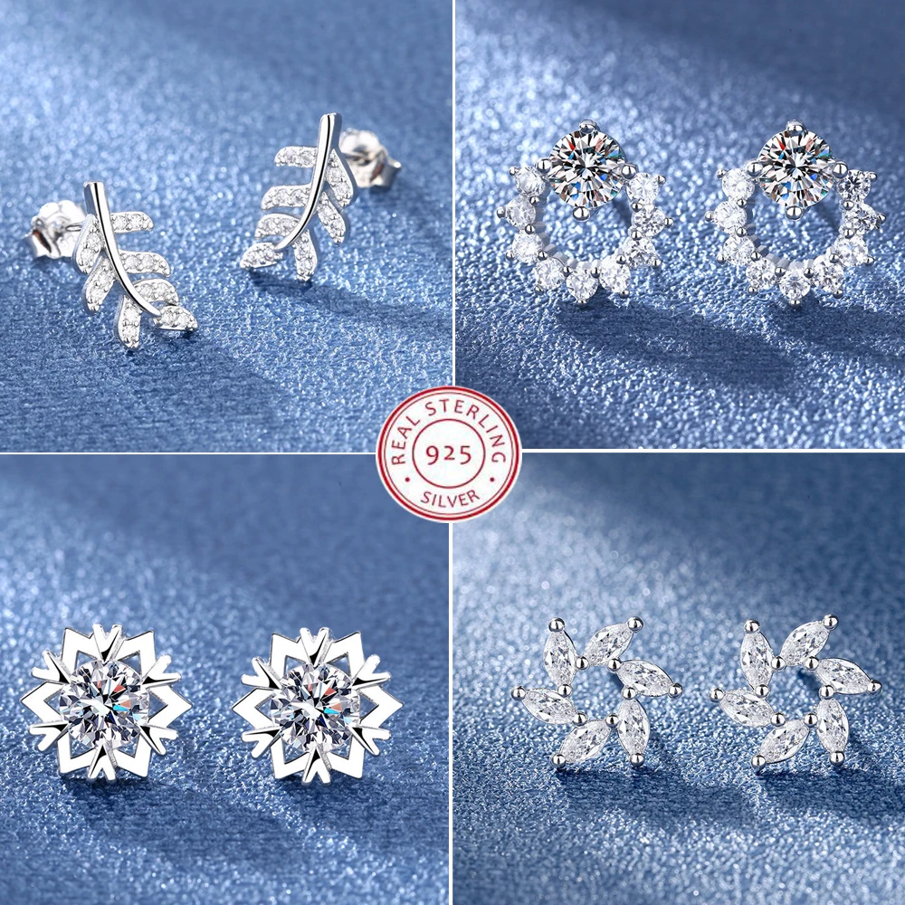 Silver Hoop Earrings 925 Sterling Silver Crystal Fashion Circle For Woman Wedding Party Gift