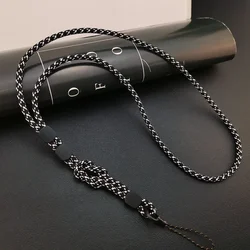 Colorful Hand - Woven Adjustable Detachable Phone Lanyard - Long Anti - Lost Neck Strap (Black - white)