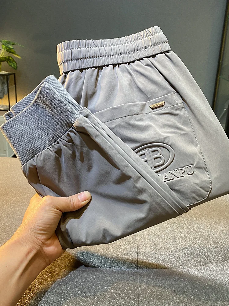 Fashionable Silky Ice Silk Leggings Men's Summer Thin Quick-Drying Sports Casual Cropped Pants Large Size Ankle-Tied Cool Pants