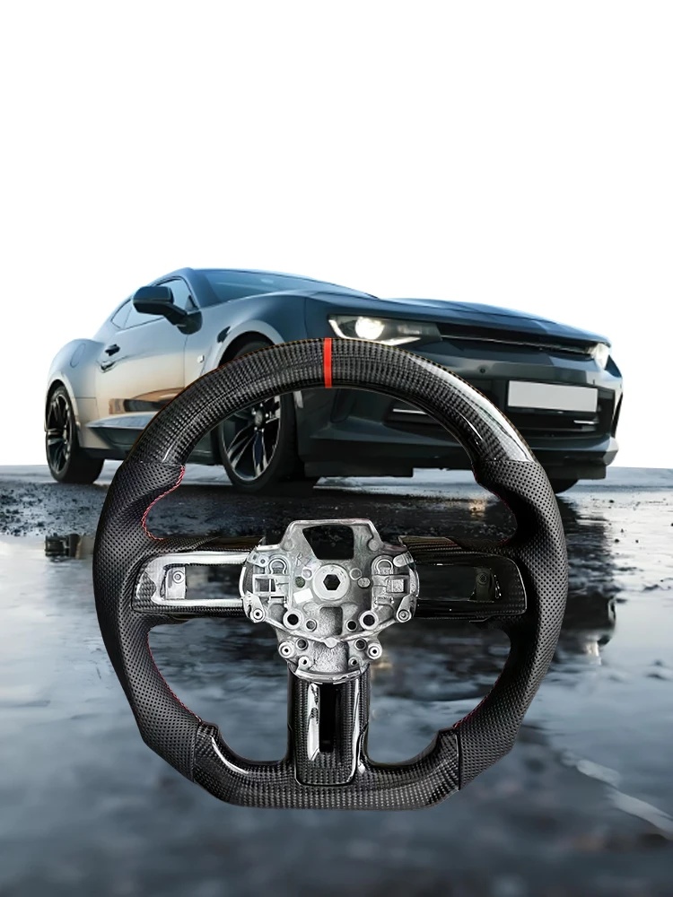 Kundenspezifisches Lenkrad aus echtem Kohlefaserleder für 2015–2017 2018 und später Ford Mustang GT Sport-Rennlenkrad – Detail 1