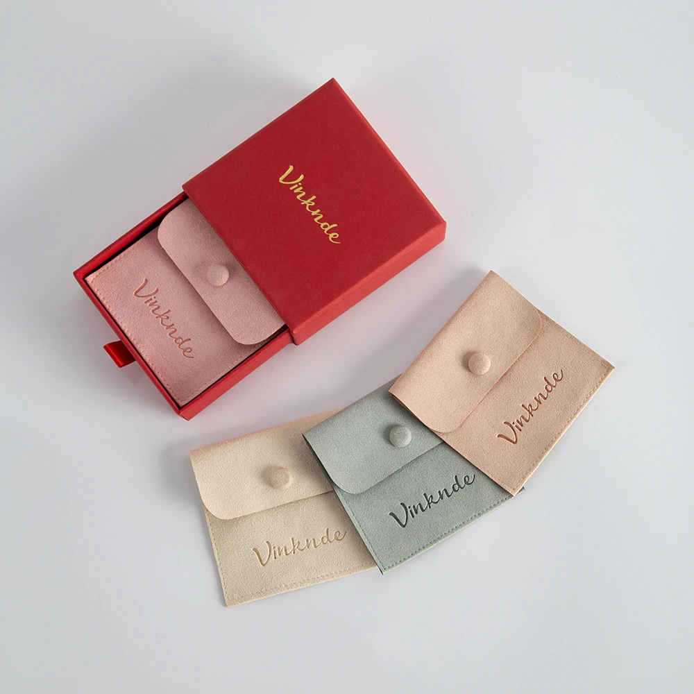 9x9x1.7cm Red Paper Jewelry Box with 8x8cm Microfiber Button Gift Bag Set Can Personalized Logo for Wedding Christmas Ramadan
