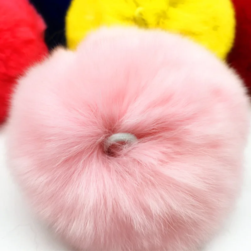 6cm Exquisite Rex Rabbit Color Fur Ball Keychain School Bag Hat Scarf Diy Handmade Pompom Support Mixed Color 5/10Pcs