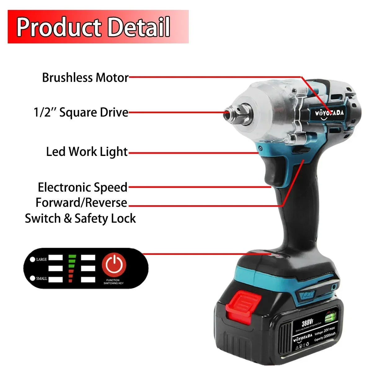 Electric Impact Wrench 18V Brushless Wrench Li-ion Battery Hand Drill Power Tools Adapt to Makita 18V Battery