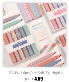 JIANWU 6pcs/set Soft Tip Highlighter Light Color Kawaii Marker Pen DIY Photo Album Journal Fluorescent Pen Student Stationery JIANWU 6pcs/set Soft Tip Highlighter Light Color Kawaii Marker Pen DIY Photo Album Journal Fluorescent Pen Student Stationery