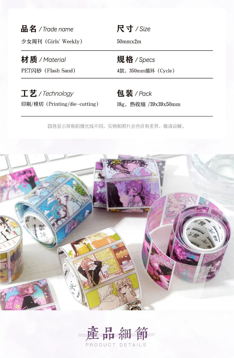 1 Rolle japanische Anime- und zweidimensionale Klebebandaufkleber im Manga-Stil, lebendige Charakterdesigns für Tagebuch, Notizbuch, Dekorationsband – Detail 4