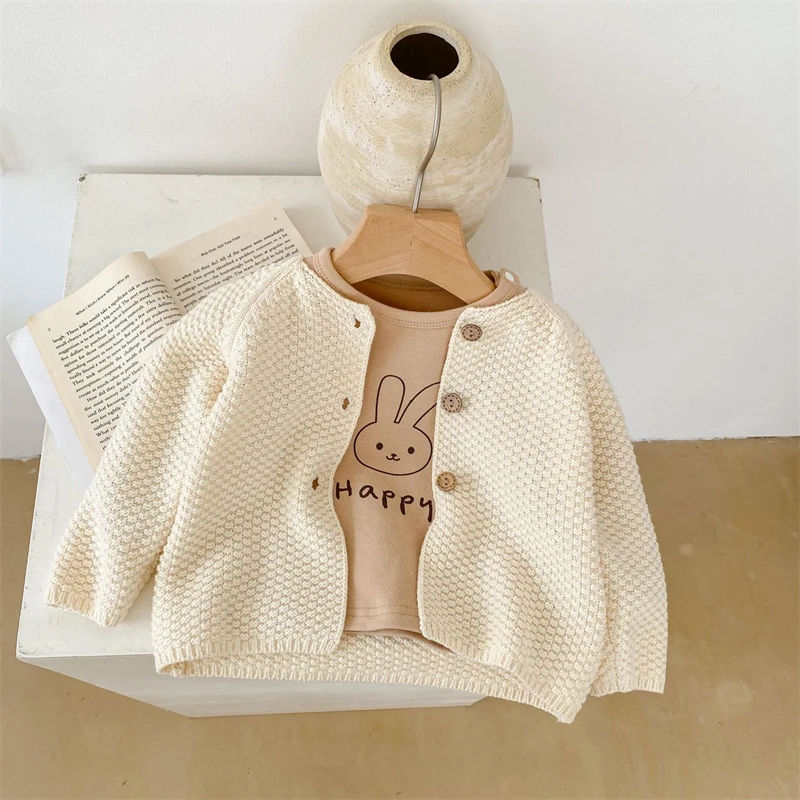 Baby Girls Sweater Toddler Girls Knitted Cardigan Spring Autumn Solid O-Neck Knitwear Coat