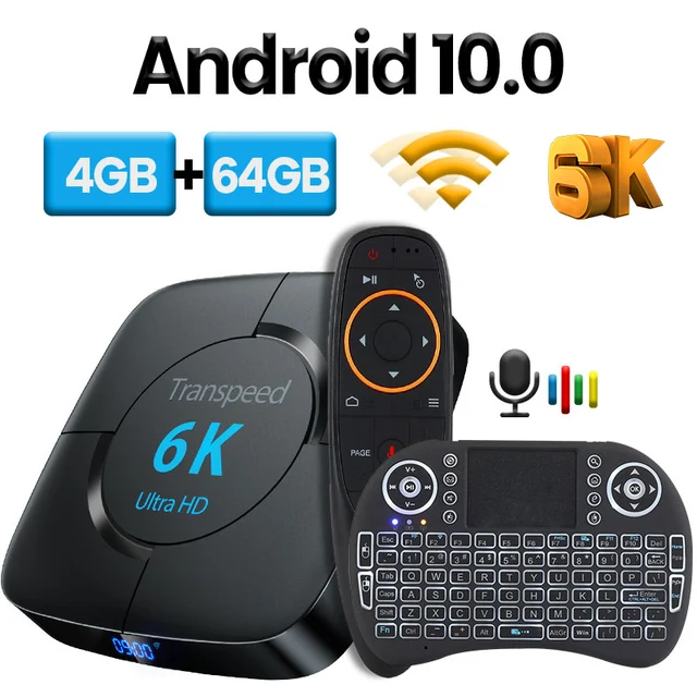 Transpeed Android 10,0 TV Top Box, asistente de voz, 6K, 3D, WiFi, 2,4G y 5,8G, 4 GB RAM, 32 GB, 64 GB, reproductor multimedia, muy rápido 1