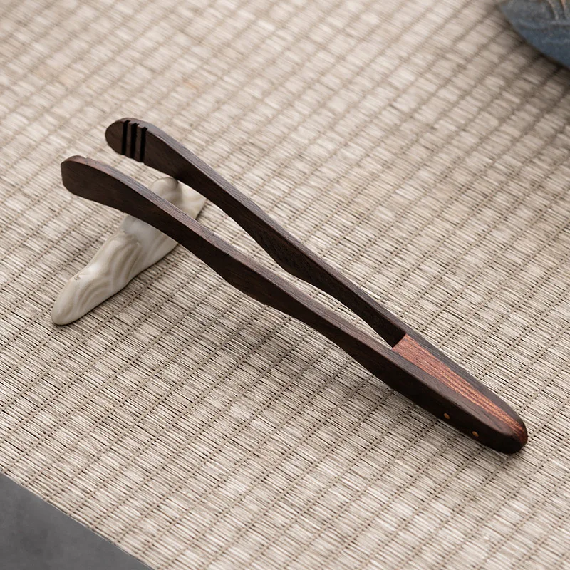 Chinese Ebony Solid Wood Tea Clip Pure Copper Tea Clip Vintage Cup Holder for Washing Cups Ceremony Accessories wooden food tongs tea bag tongs