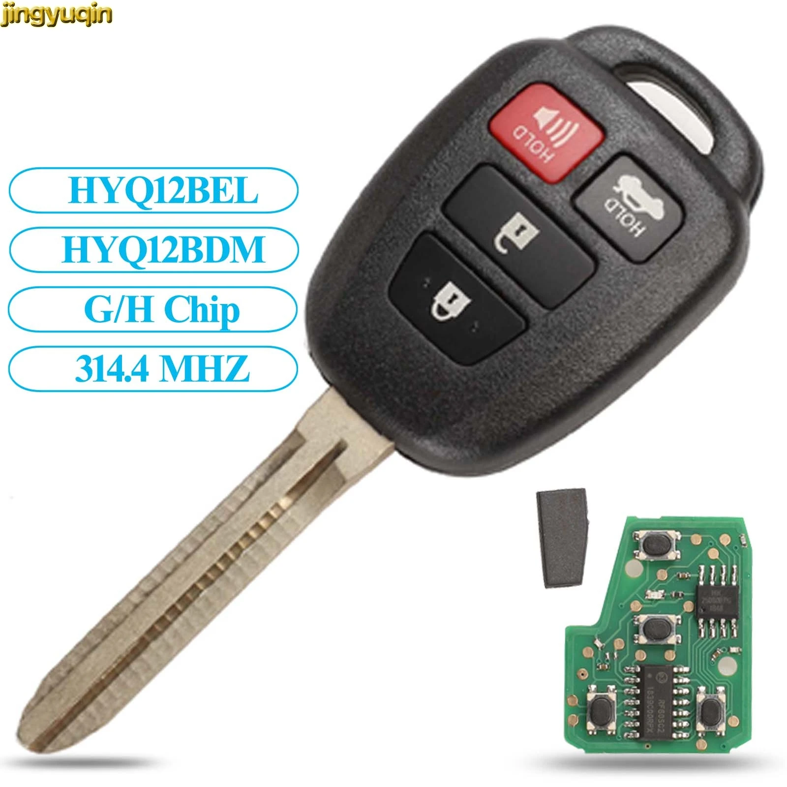 Jingyuqin Remote Control Car Key G/H Chip 314.4Mhz For Toyota Camry Corolla 2012-2017 HYQ12BEL/HYQ12BDM Key Fob