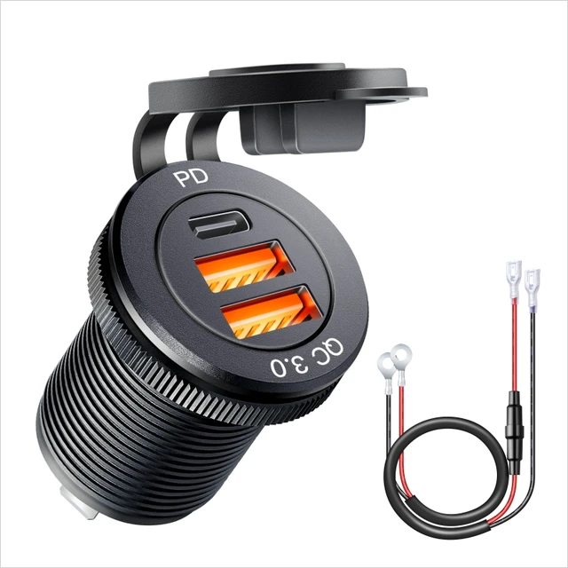 Enchufe Usb en el coche, carga rápida PD 3,0, cargador de coche, toma de corriente de 60W para motocicleta, barco, camión marino, ATV, 12V, 24V 2