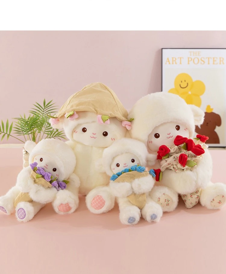 Rose Bouquet Sheep Doll with Hand Magnetic Soft Animal Plush Small Anime Hugging Lamb Doll Birthday Girls Valentine Gift