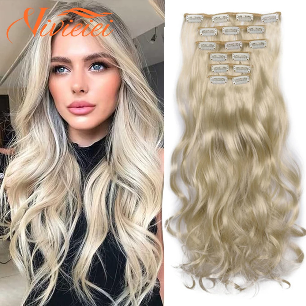 

20 inch Clip In Hair Extension Women's False Wavy Hairpiece 140g 6pc/set Synthetic Curly Full Hair Set Heat Resistant VIVIEIEI
