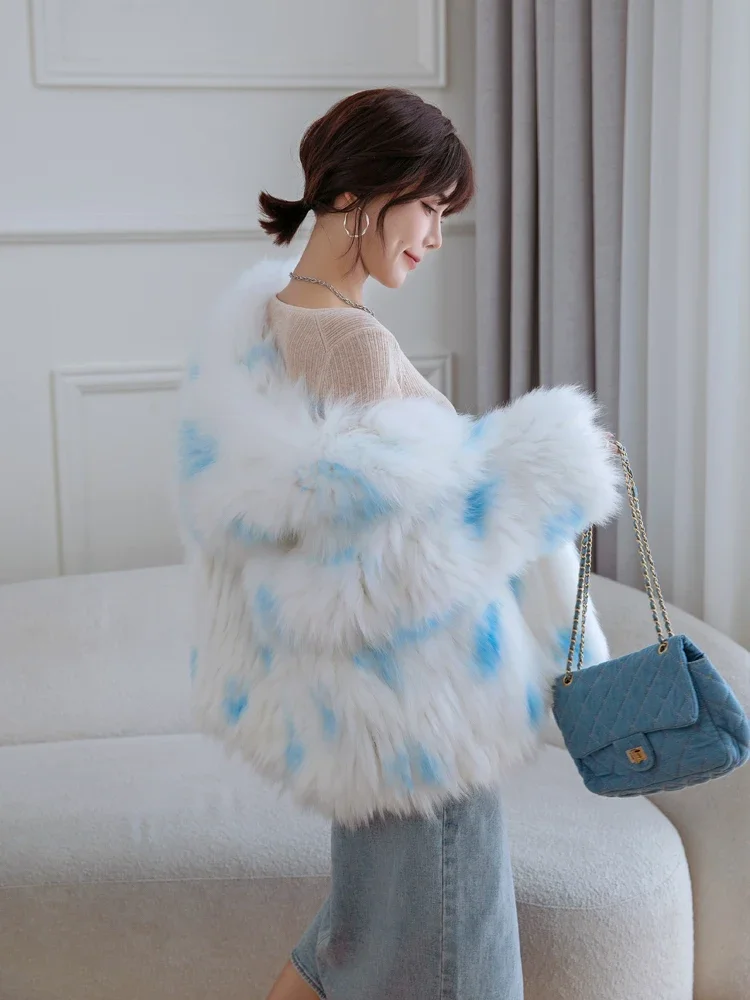 Woven Real Fox Fur Coat Hooded Fashion Young Double-sided Women's Clothing Mid-length Winter Model Knitted Thick Warm Jackets