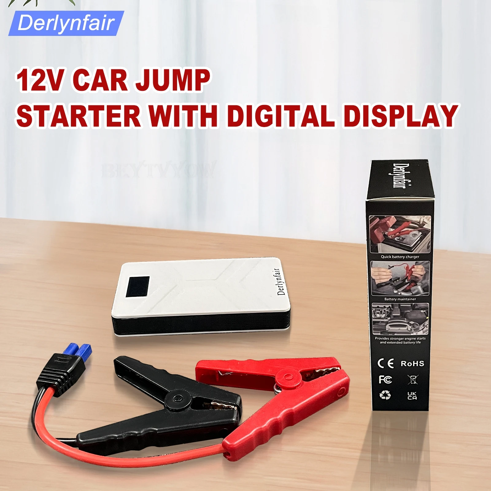 Derlynfair 12V Car Jump Starter with Digital Display - Portable Automotive Batte