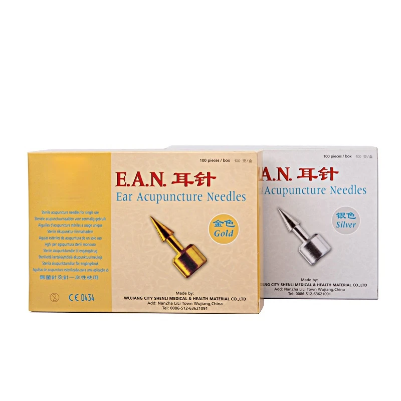 Disposable Acupuncture Needle gold / silver Ear acupuncture needles EAN Auricular with Paster fine copper 100 Pieces relax Acupuncture Points for single use