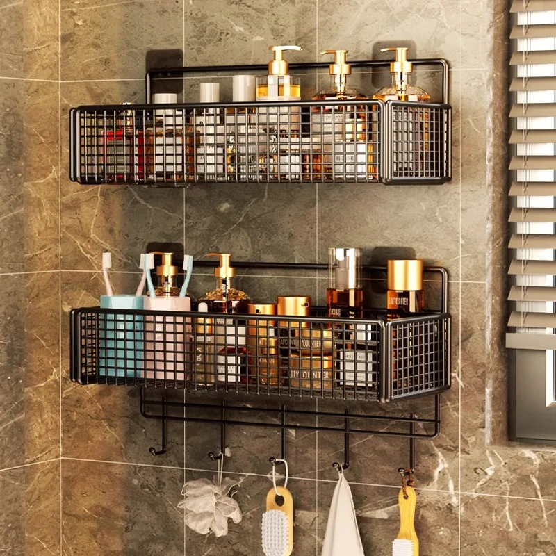 Bathroom Storage Rack Non Perforated Wall Mounted Towel And Toiletries Storage Rack Restroom Storage 4