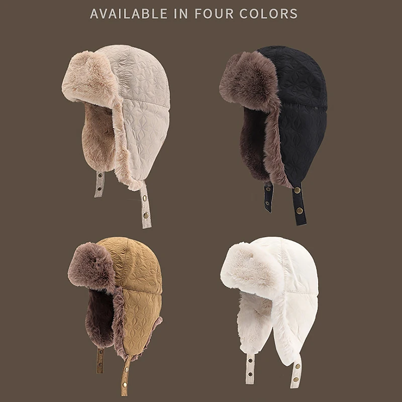 Winter Warm Faux Fur Bomber Hats Outdoor Riding Ear Protection Ski Hat For Women Men Solid Color Thicken Plush Earflap Caps
