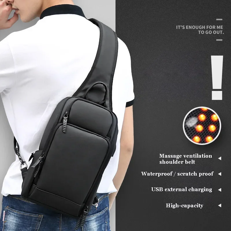 Sac à bandoulière pour hommes, chargeur USB, messager de sport de haute qualité, étanche, sac de poitrine pour court voyage, sac à dos