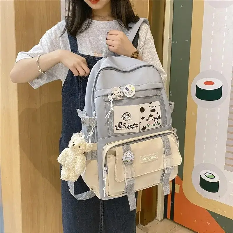 College style color matching mesh transparent style small fresh kawaii backpack waterproof gift bag Japanese Harajuku style