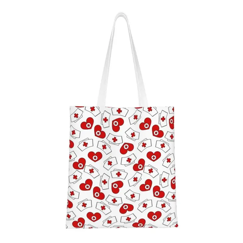 

Nursing Tool Supplies Grocery Shopping Tote Bag Women Nurse Pattern Print Canvas Shopper Shoulder Bags Big Capacity Handbag