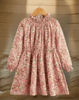 Robe à manches longues de style étranger pour filles, bord d'oreille élastique, petite fleur, douce, fraîche, printemps, automne 1