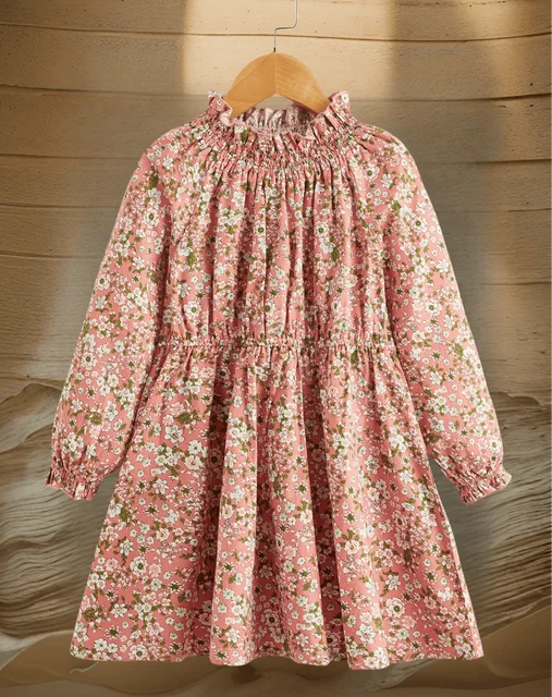 Robe à manches longues de style étranger pour filles, bord d'oreille élastique, petite fleur, douce, fraîche, printemps, automne 1