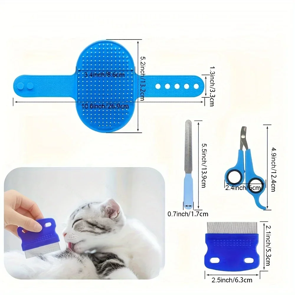 9-piece Cat and Dog Brush Beauty Set, Pet Self-cleaning Brush with Pet Nail Clippers and Files, Flea Dog Comb, Shower