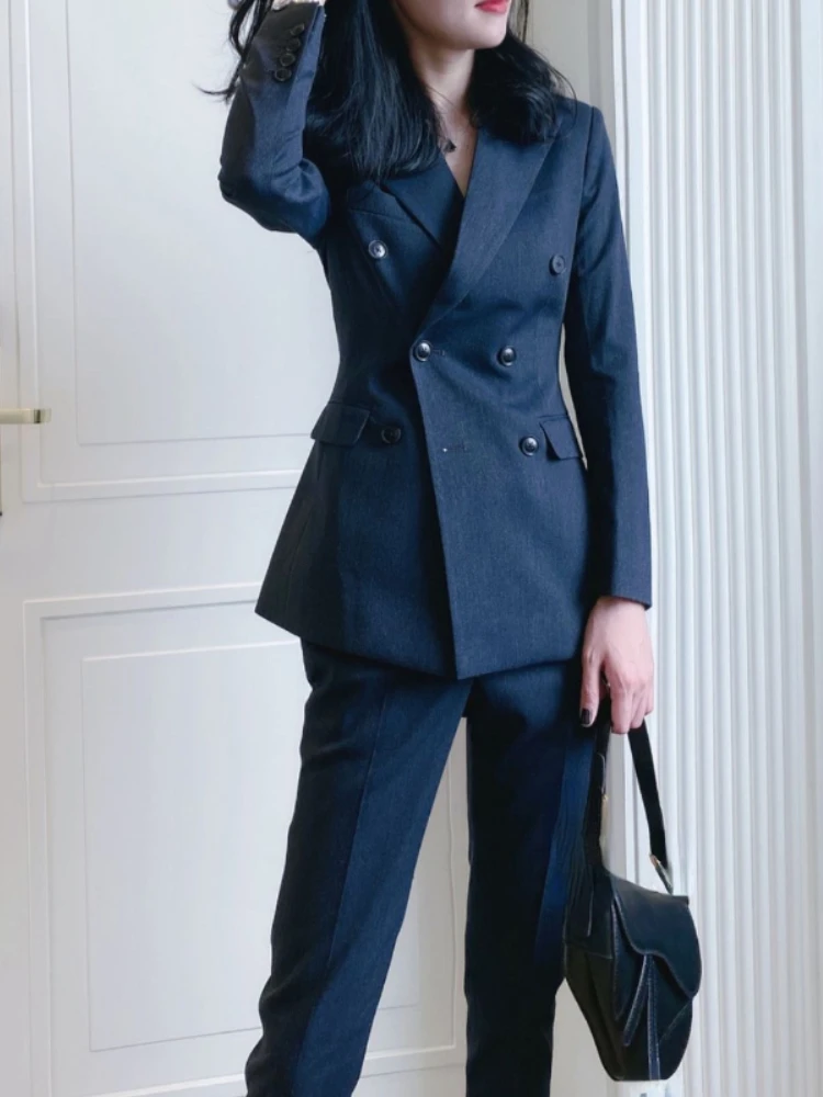 Women's Blazer Jacket Suit Spring Autumn Two Piece Set Fashion Casual Office Lady Solid Color Elegant Pant Suit