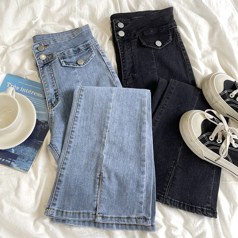 

Spring/Summer High Waist Stretch Slim Fit Slit Denim Trousers