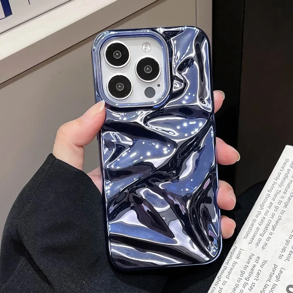 Electroplate Silvery 3D Wrinkle Phone Case - Purple Water Ripple Shockproof Soft Cover