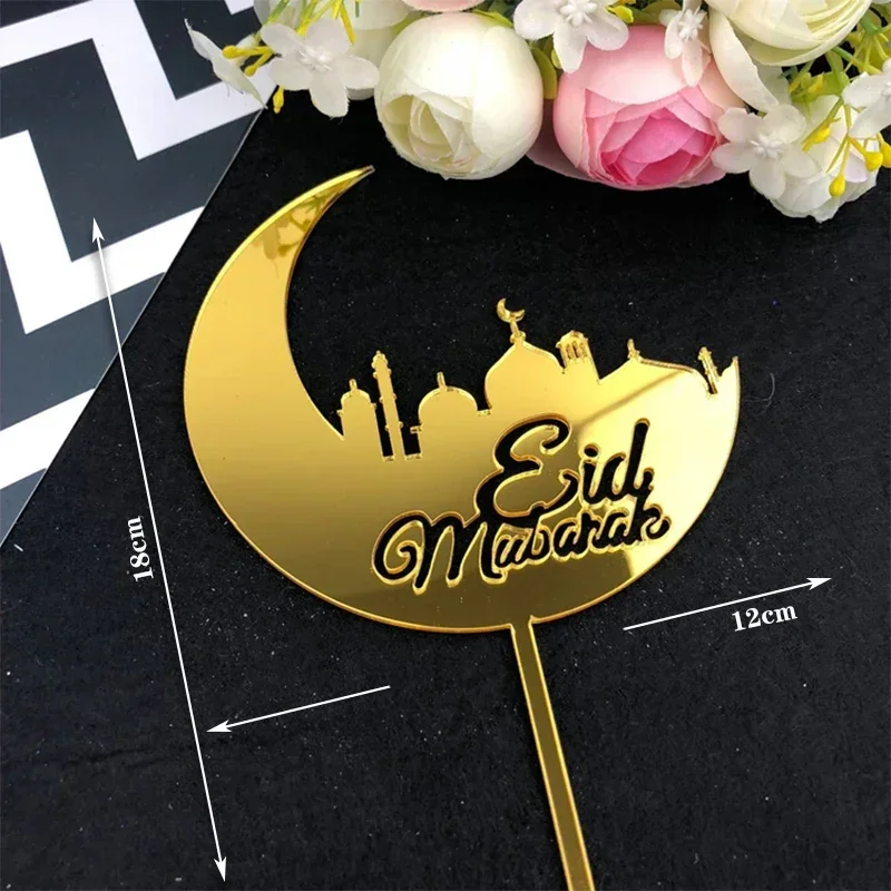 10pcs Gold Silver Acrylic Moon Ramadan Cake Topper Eid Mubarak  Decoration Muslim Baking Decor Party Supplies