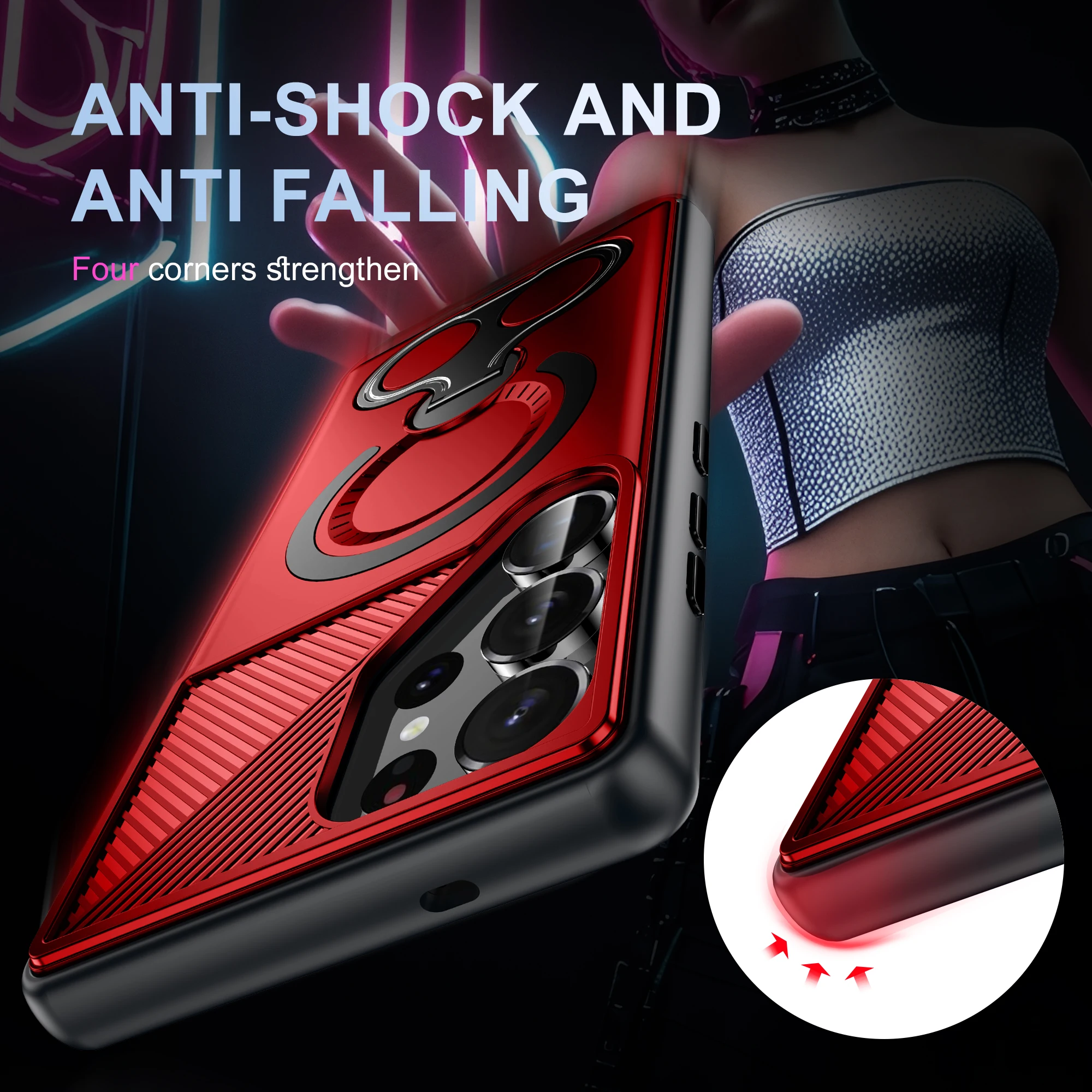 Premium Metal Ring Stand Magnetic Armor Case with Wireless Charging Support
