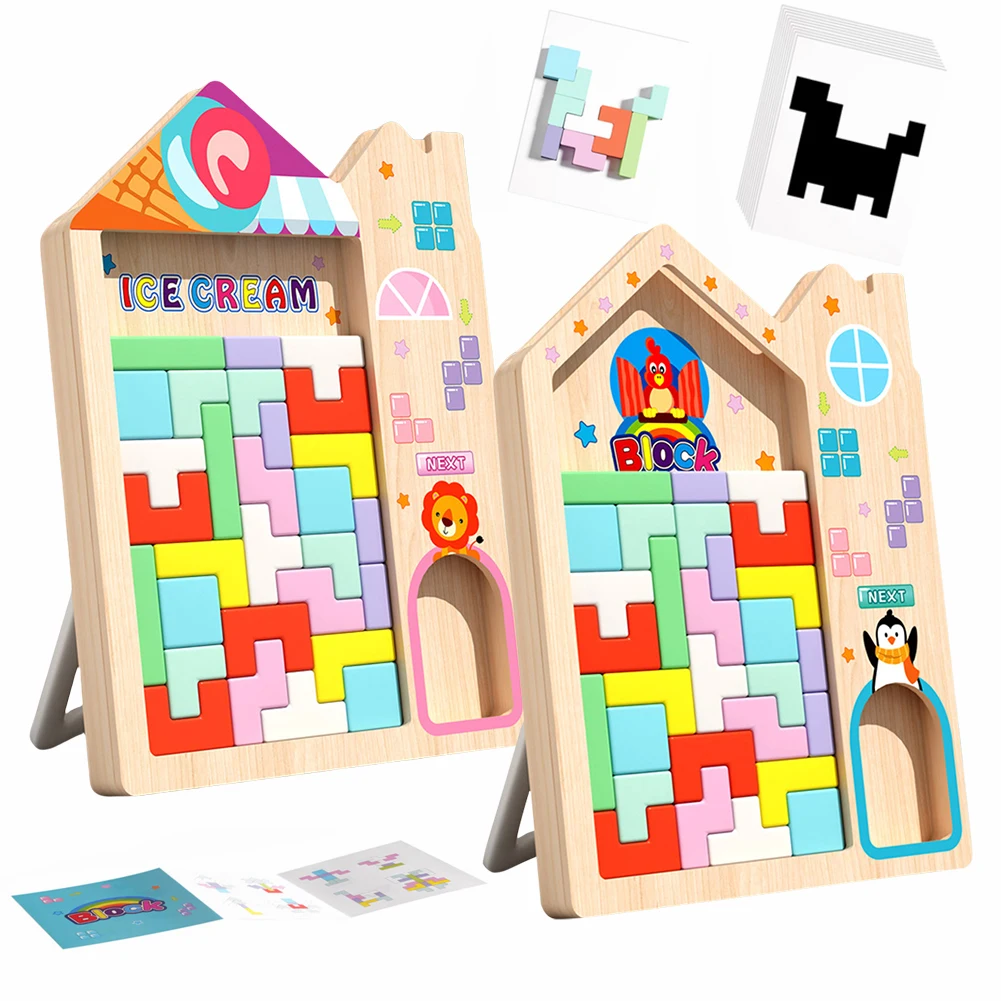 Montessori Toys Colorful Wooden Blocks Puzzle Brain Teasers Toy for 3 4 5 6 7 8 9 10 Year Old Boys Girls Kids